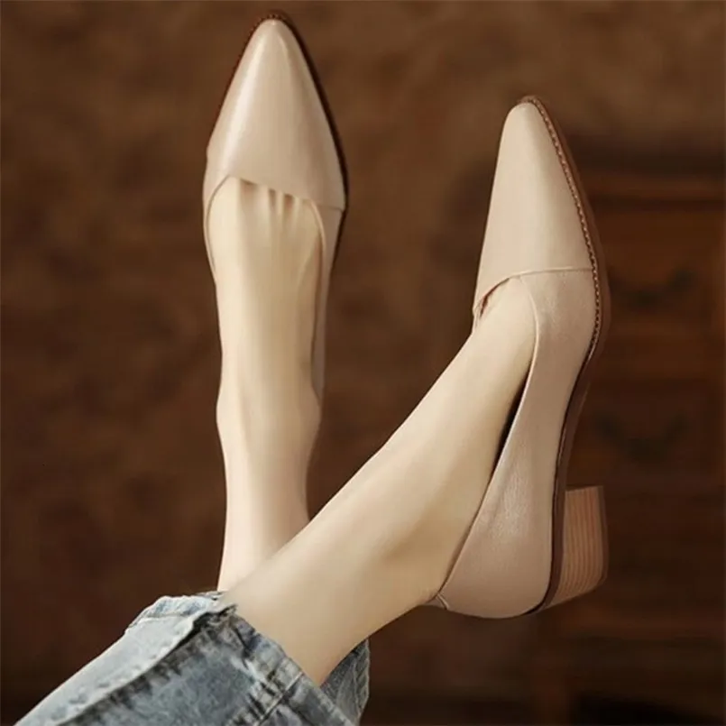 Dress Shoes Spring Product Pointed Toe Shallow Mouth Four Seasons Single Shoes British Retro Shallow Mouth Small Leather S 231219