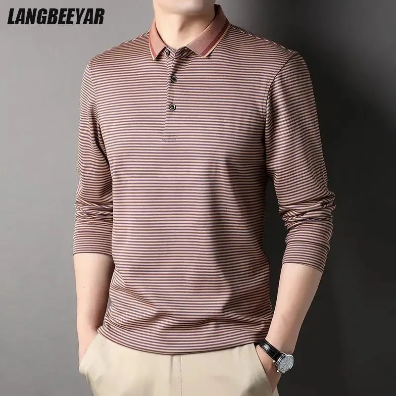 Top Fashion Men's Wear Designer Plain Polo Shirt Casual Stripe Fit Coreano Manga Comprida 231220