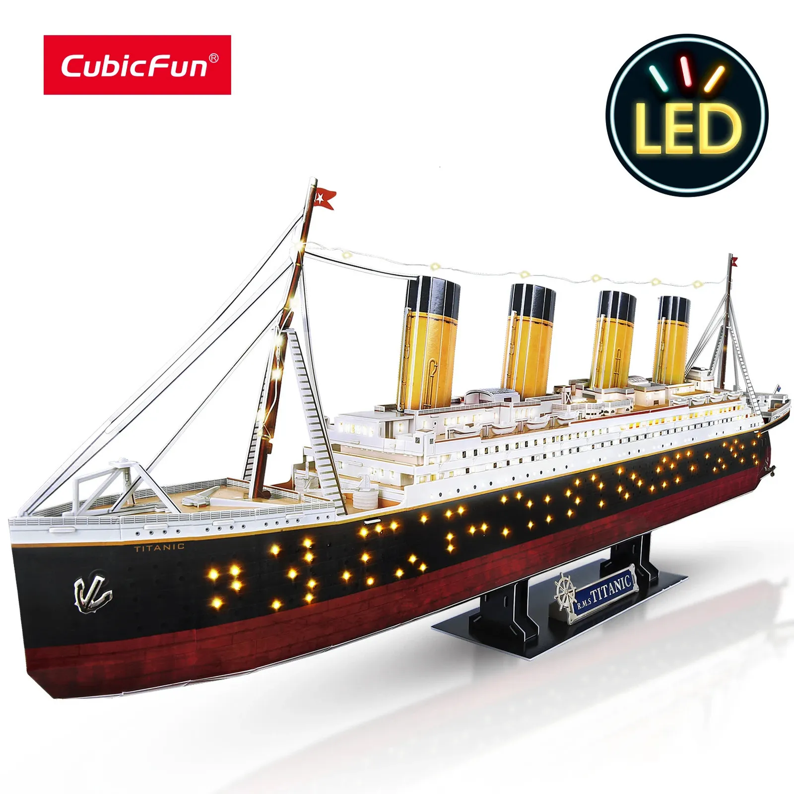 3D Puzzles Cubicfun dla dorosłych LED Titanic Ship Model 266pcs Cruise Jigsaw Toys Lighting Zestawy budowlane Dekoracyjne Prezenty 231219