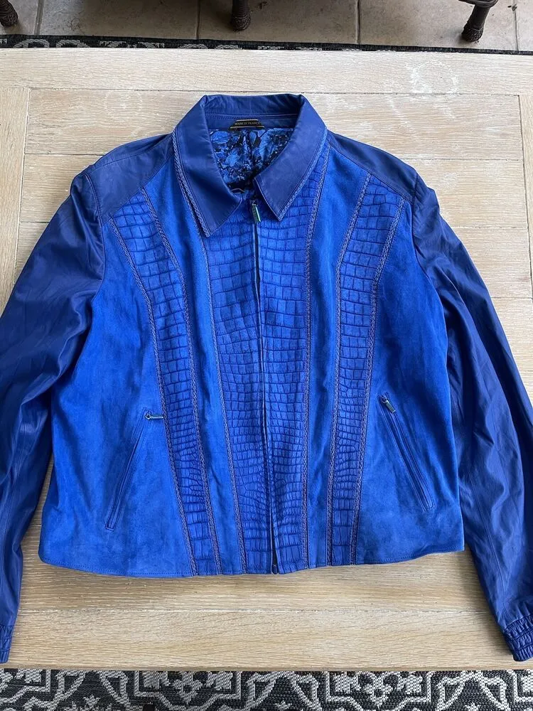 Jaqueta de couro masculina Designer Zilli masculina azul crocodilo pele de cordeiro jaquetas de couro e seda