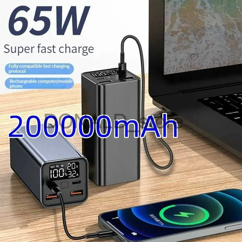 Mobiltelefon Power Banks Stora kapacitet Power Bank 200000MAH Mobile Power Supply 65W Fast Charging Mobile Laptop Outdoor Mobile Power Supply J231220