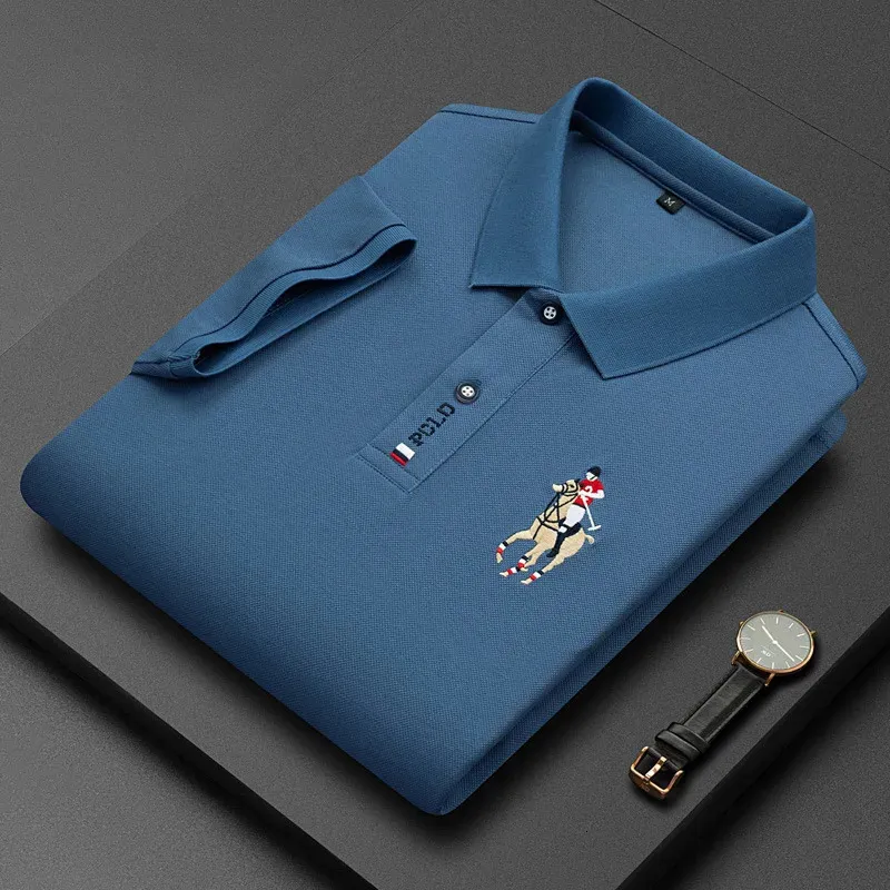 Herren Polos Sommer Atmungsaktive Jacke Luxus Baumwolle Bestickt Business Kurzarm POLO Shirt Einfarbig Revers Männer Casual 231219