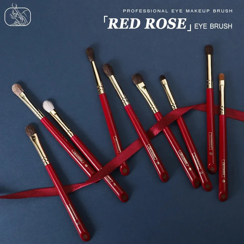 Chichodo Makeup Brush-Luxurious Red Rose Series-utvalda naturliga djurhårögonbrödor Set Professional Eye Make Up Brush Tools 231220