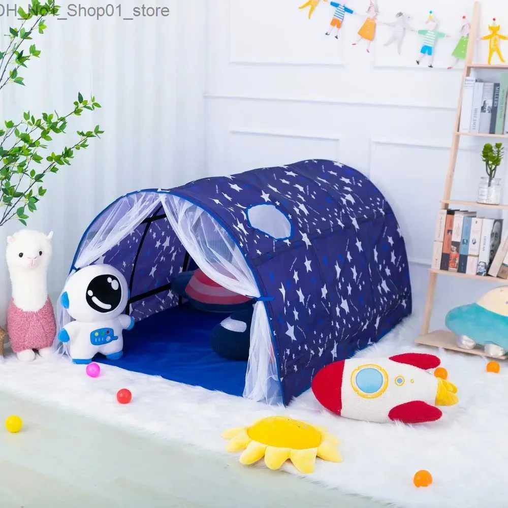 Toy Tents Portable Children s Star Rocket Bed Tent Net Mosquito Bed Canopy Children s Bed Folding Light blocking Tent Girls Boy Room Decor Q231220