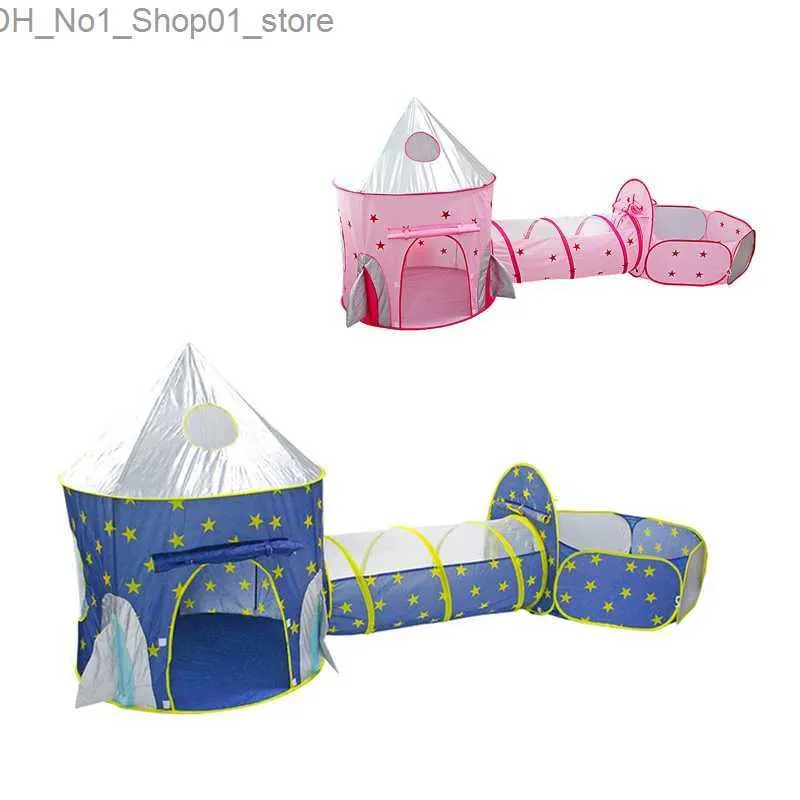 Toy Tents 3 In 1 Spaceship Tent Quick Open Ball Game Play House Portable Rocket Ship Tent Indoor Crawling Tunnel For Kids Children's Gift Q231220