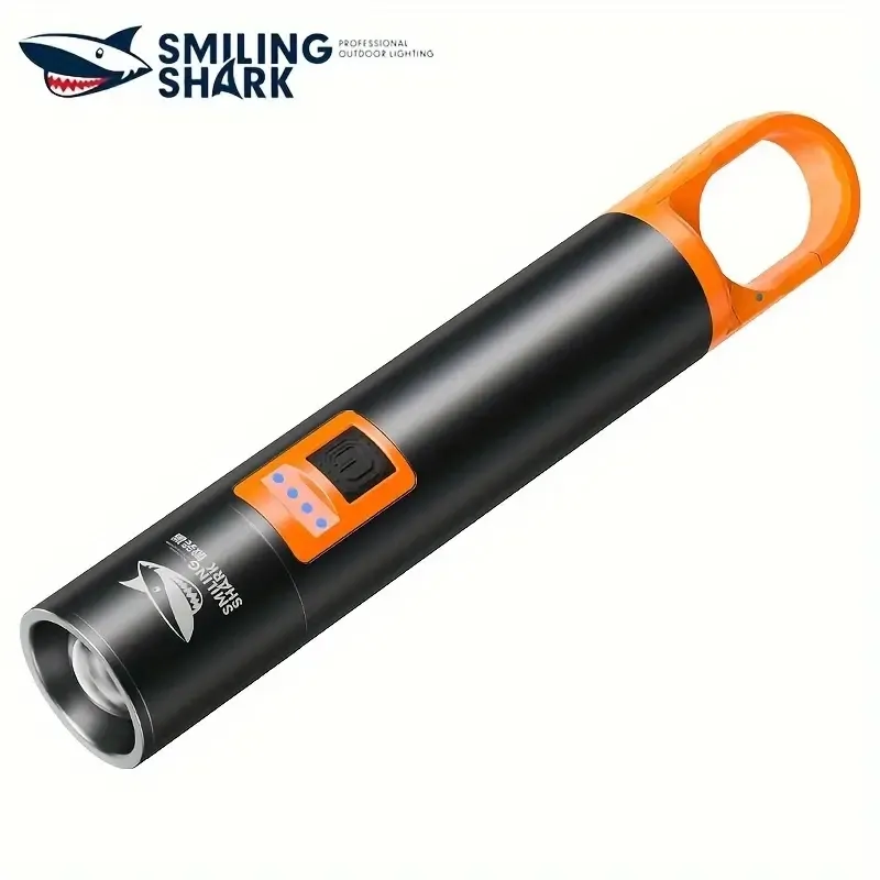 1pc Portable Super Bright Pocket Flashlight, LED Powerful Rechargeable Zoomable Lamp With Hook, For Outdoor Camping Hiking Lighting