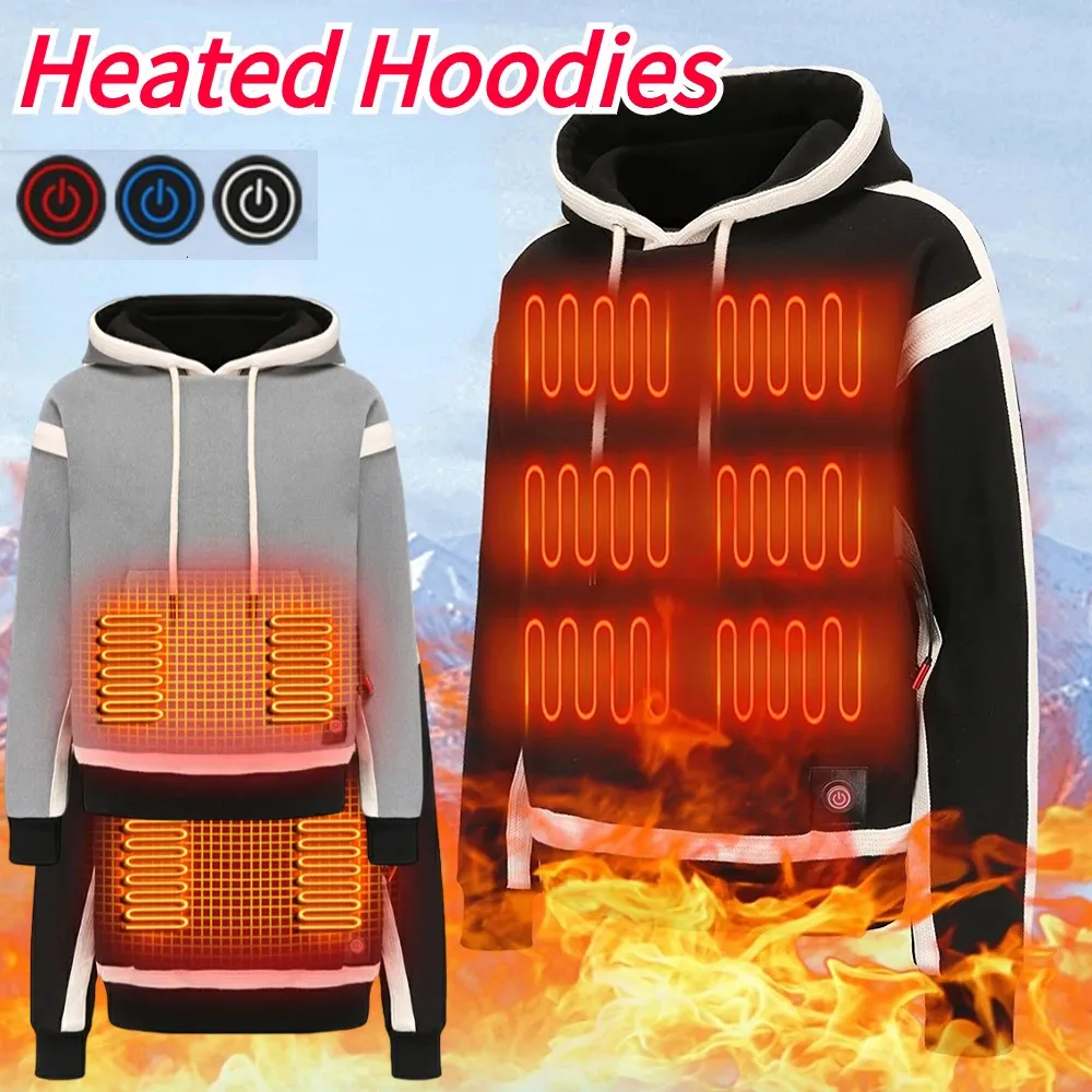 Sweats à capuche pour hommes Sweats à capuche chauffants USB pour hommes et femmes, rechargeables par USB, manches longues, manteaux amples, 3 niveaux de chaleur, pour le camping, le travail en plein air, la pêche 231220