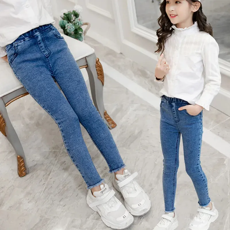 Jeans kids baby Girls Leggings autumn jeans elastic skinny children pencil pants for 4 5 6 7 8 9 10 11 12 13 years denim trousers 231219