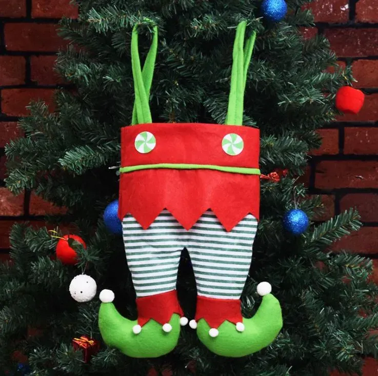 Elf Pants Stocking Christmas Decorations Ornament Xmas Fabric Candy Bag Festival Party Accessory Best Gifts SN1486