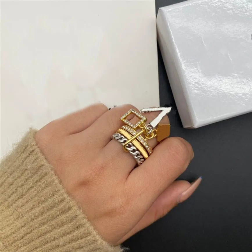 Designer Ring for Women Jewelry Silver Gold Love Rings Letter With Box Fashion Men Wedding Three In One Ring V Lady Party Gifts 6 7313e