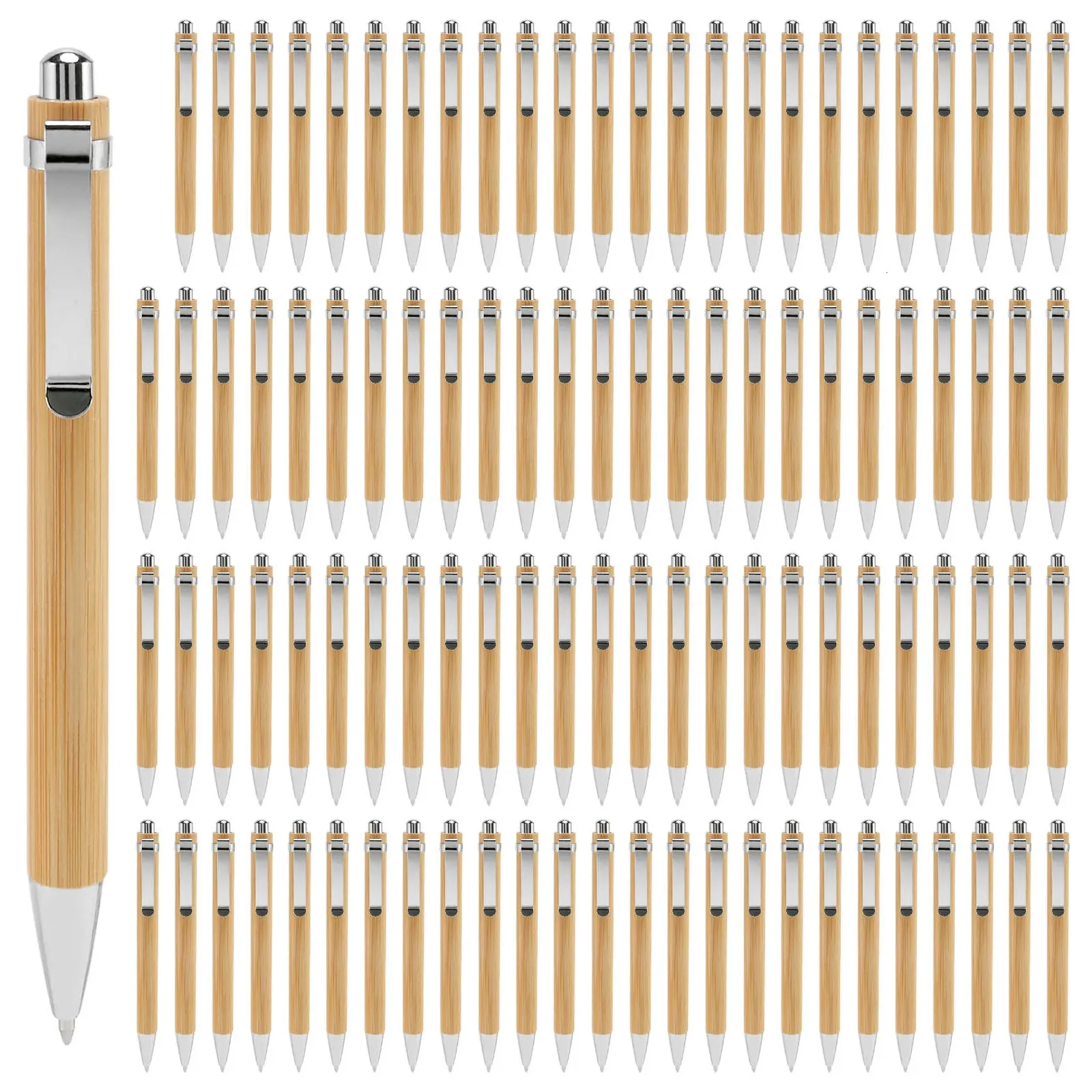 100 pcslot bamboo ballpoint pen 스타일러스 광고 펜 사무용 학교 공부 펜 작성 선물 블루 블랙 잉크 231220