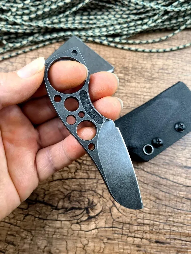 Mes Twosun Mini EDC Vast Mes TS148 D2 Zwart Stonewashed Blade met Kydex Schede Outdoor Camping Jacht Zakmes