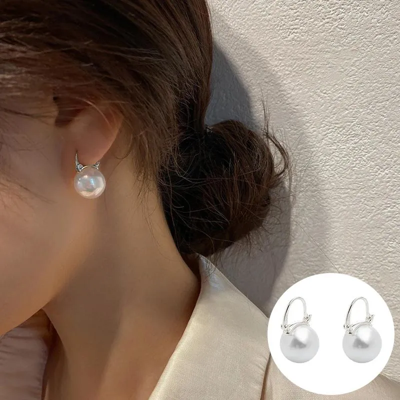 Hoop Earrings 925 Sterling Silver Pearl Geometric Earring For Women Girl Garnet Fashion Simple Design Jewelry Party Gift Drop