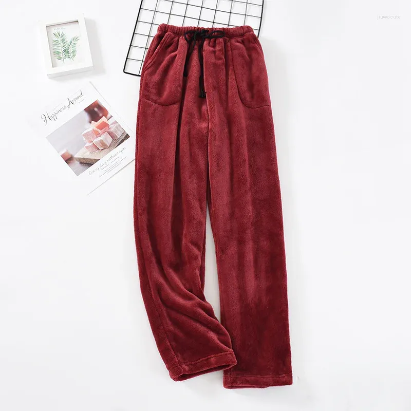 Pantalon de pyjama en flanelle épaissie d'hiver pour hommes pour la maison, velours de corail et salon ample, couleur unie, pantalon chaud d'automne