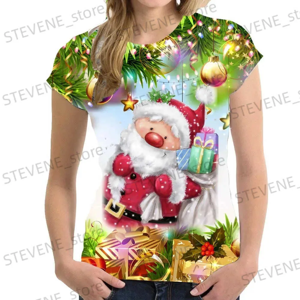 T-shirt da donna T-shirt stampata con Babbo Natale per le donne T-shirt albero di Natale 3D T-shirt casual allentate a maniche corte T231220 Festa di Capodanno X'mas Abbigliamento