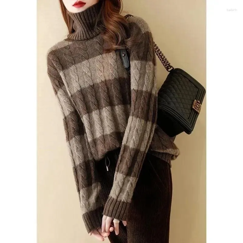 Kadın Sweaters Vintage Uzun Kollu Kadınlar Sıradan Moda Birleştirme Kazak Yurtdışım Sonbahar/Kış Gevşek Külçeler Giysileri