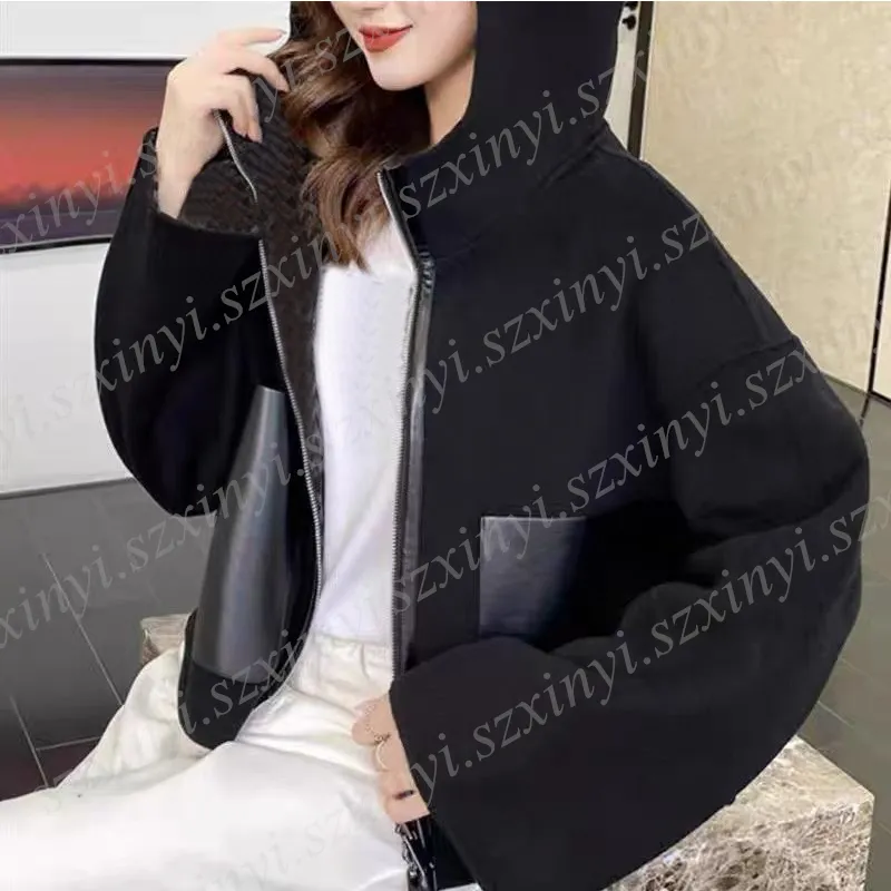Brand Fashion Women's Short Hooded Jacket Coat Women Sweater Knitwear Hoodie Pullover
