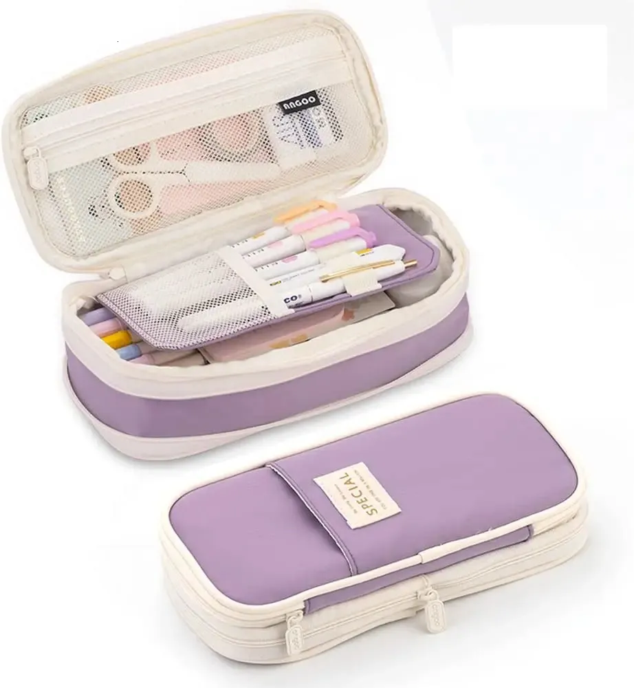 Kawaii violet étuis à crayons grande capacité stylo sac pochette support boîte pour filles bureau étudiant papeterie organisateur fournitures scolaires 231220