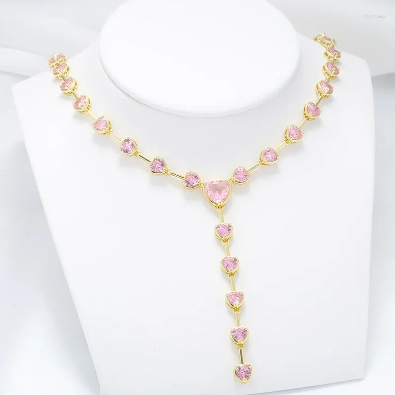 ネックレスイヤリングセットZhukou Pink Heart for Women Stones Bracelets Gold Nobleディナーパーティー卸売VL315