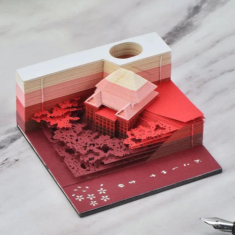 Kiyomizu Temple Japón Bloc de notas creativo Nube 3D Escultura de papel Obra de arte Nota Arte Bloc de notas personalizado Regalos para amigos Herramienta de oficina 231220
