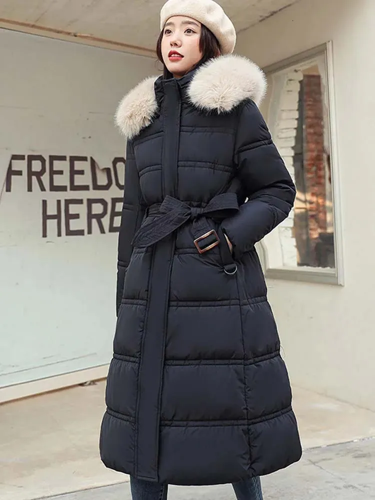 Parkas femme Hiver longue Parkas femmes vers le bas manteau dames fausse fourrure col surdimensionné rembourré veste épais lâche pardessus femme Casacos Feminino 231219