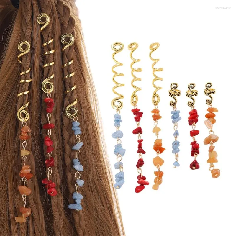 Hårklipp 1 PC Färgglad stenhänge för flätor Kvinnor Vintage Spiral Hairpin Blue Red Orange Charms smycken Tillbehör