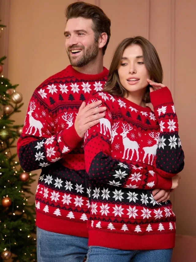 Pulls pour femmes Couples d'hiver Tenues assorties de Noël Épaissir les tricots Doux Lâche Pulls de Noël Femmes Hommes Unisexe Tricot Chaud 231219