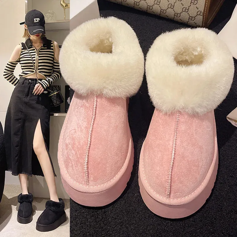 Slippels dames slippers micro suede fuzzy shearling voering enkel mocassin bootie slippers traagschuim indoor buiten slip op huis schoenen 231219