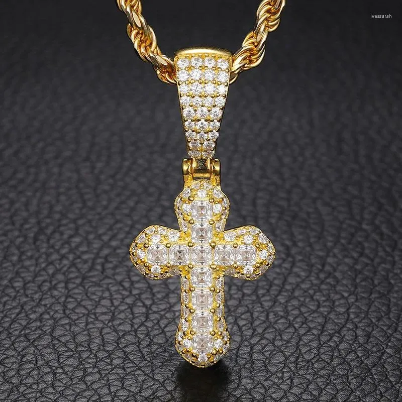 Chains Hiphop 925 Silver Real Moissantie Cross Pendant Necklace Women Men 14k Gold Plated Mosan Diamond Religious Pass