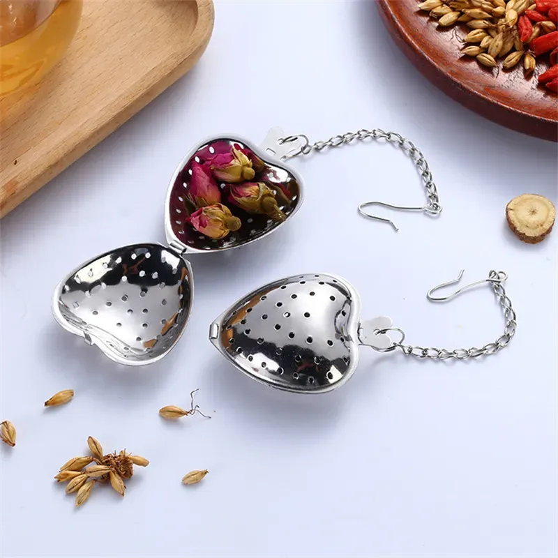 Heart Shaped Tea Infuser Stainless Steel Loose Herb Strainer with Long Handle/Chain Coffee & Tea Tools