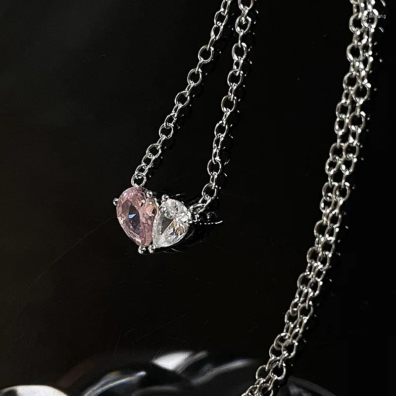 Chains Love Heart Colliers pour femmes Ins Sweet and Romantic Choker Neckce Colding Chain Pink Droplet Zircon Fashion Jewelry Gift