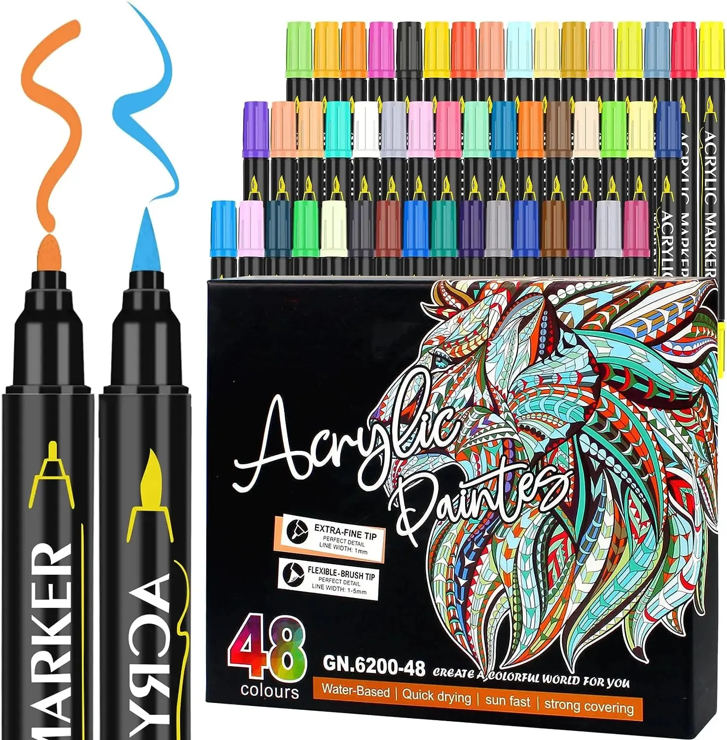 ARTEXUS 48 Penne per pittura colorata Dualtip Pennarelli acrilici Pennello Punte fini Perfette per la pittura su roccia Materiali artistici in ceramica 231220