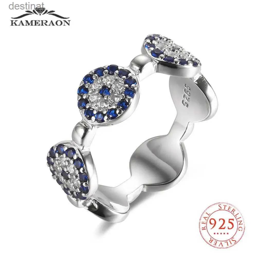 Solitaire Ring 925 Sterling Silver Stack-kable Evil Eye Finger Rings for Women Blue Zircon Stone CZ Eye Pärla Par Vintage Rings Turkiet JewelryL231220