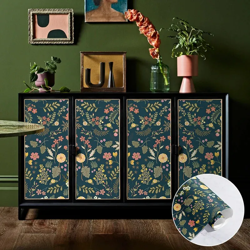 Dark Blue Floral Peel and Stick Wallpaper - Vintage Style, Removable ...