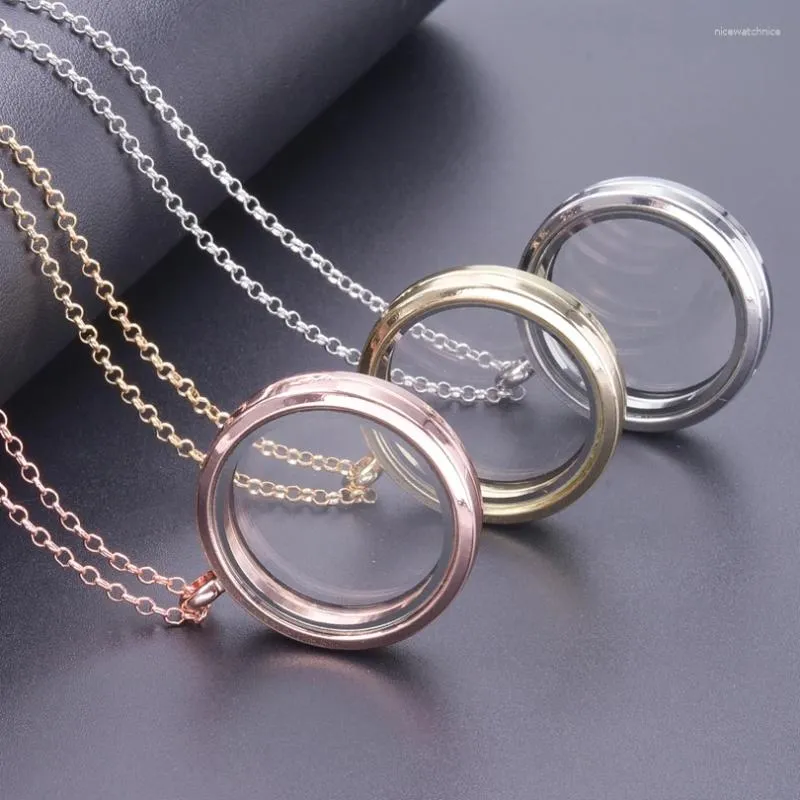 Colliers pendants 1pc 35 mm Collier rond en verre Relicario PO Vertillet en métal Charme flottante de 60 cm Chaines adaptées aux cendres