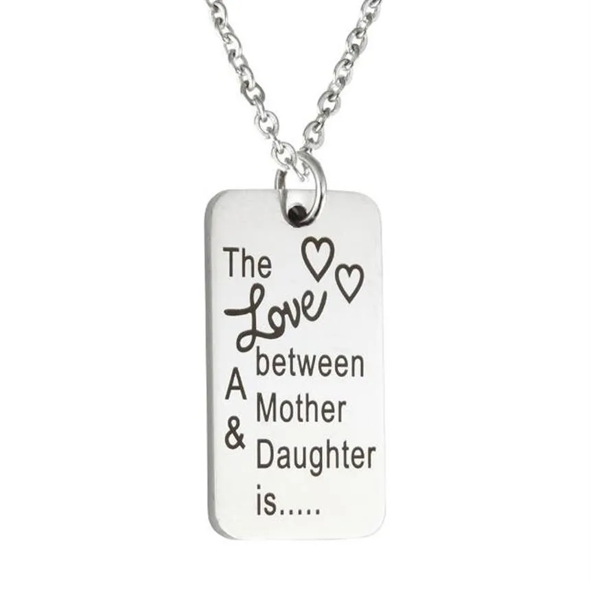 Anel de etiqueta de prata de aço inoxidável 'O amor entre mãe e filha é' presente do dia das mães Double Heart Key 284z