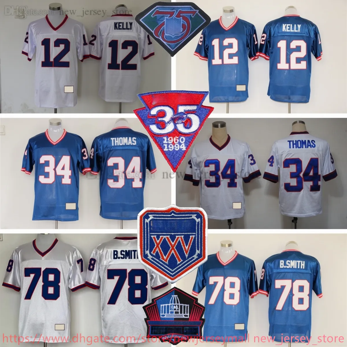 Personalizado S-6XL Retrocesso 1960-1999 Futebol 12 Jim Kelly Jersey Stitch 32 OJ Simpson 34 Thurman Thomas 78 Bruce Smith 83 Andre Reed 66 Billy Shaw Mike Stratton Jerseys