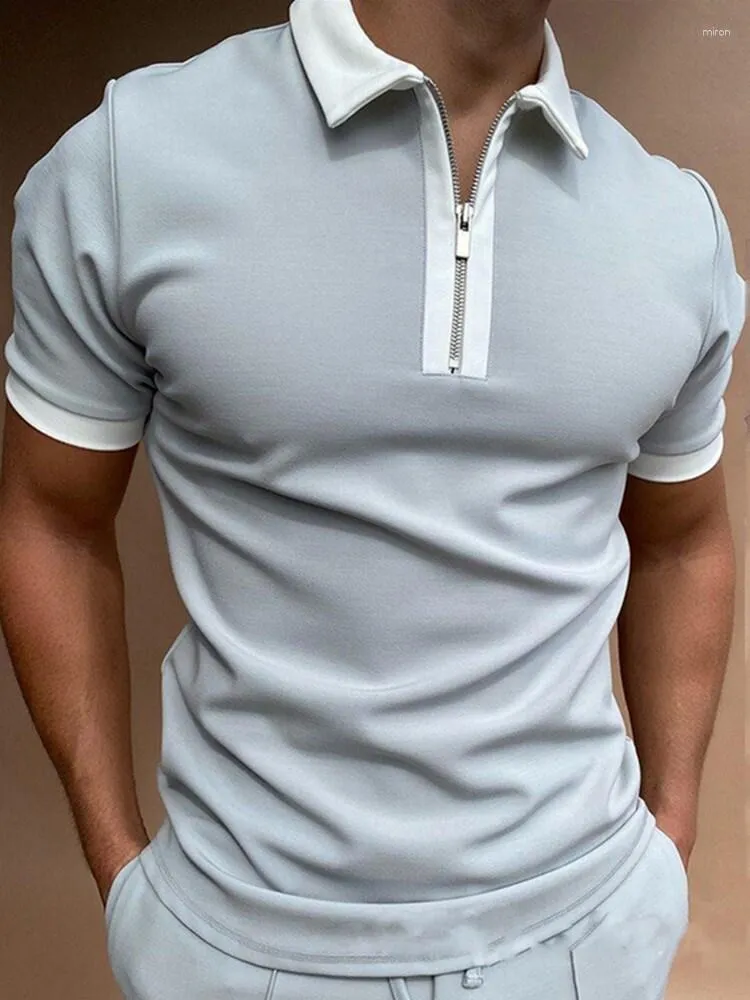 Men's T Shirts Trendy European And American-Style Plus Size Zipper Color Matching Top Polo Shirt