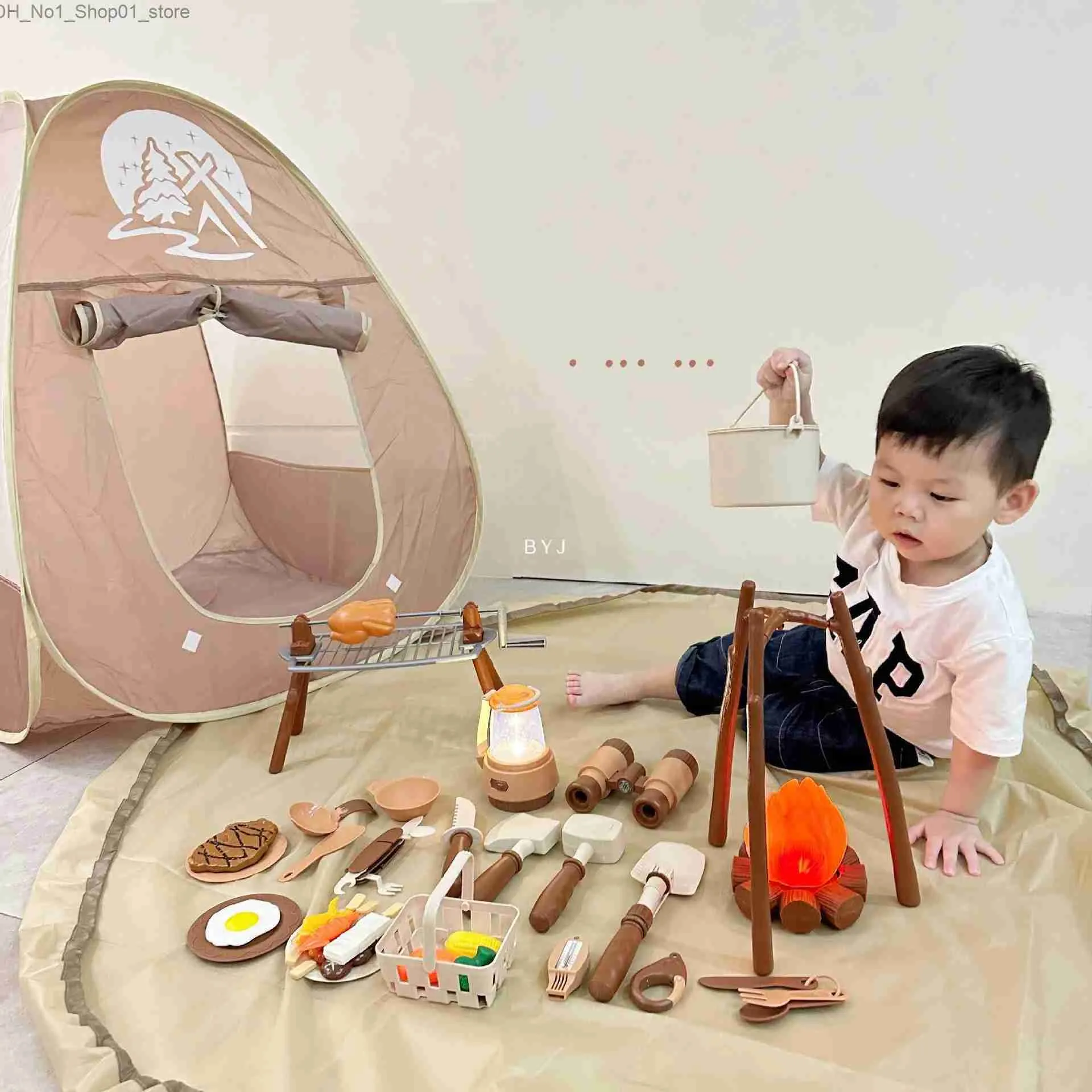 Speelgoedtenten kinderen spelen huisspeelgoed simulatie indoor outdoor camping tent picknick servies baby waterdichte mat vloermat Q231220