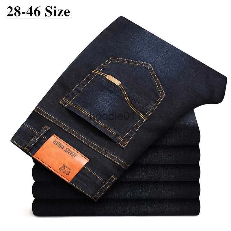 Men's Jeans Plus Size Classic Men's Slim Straight Jeans Fashion Business Casual Elastic Denim Pants Black Blue Brand Trousers 40 42 44 L231220
