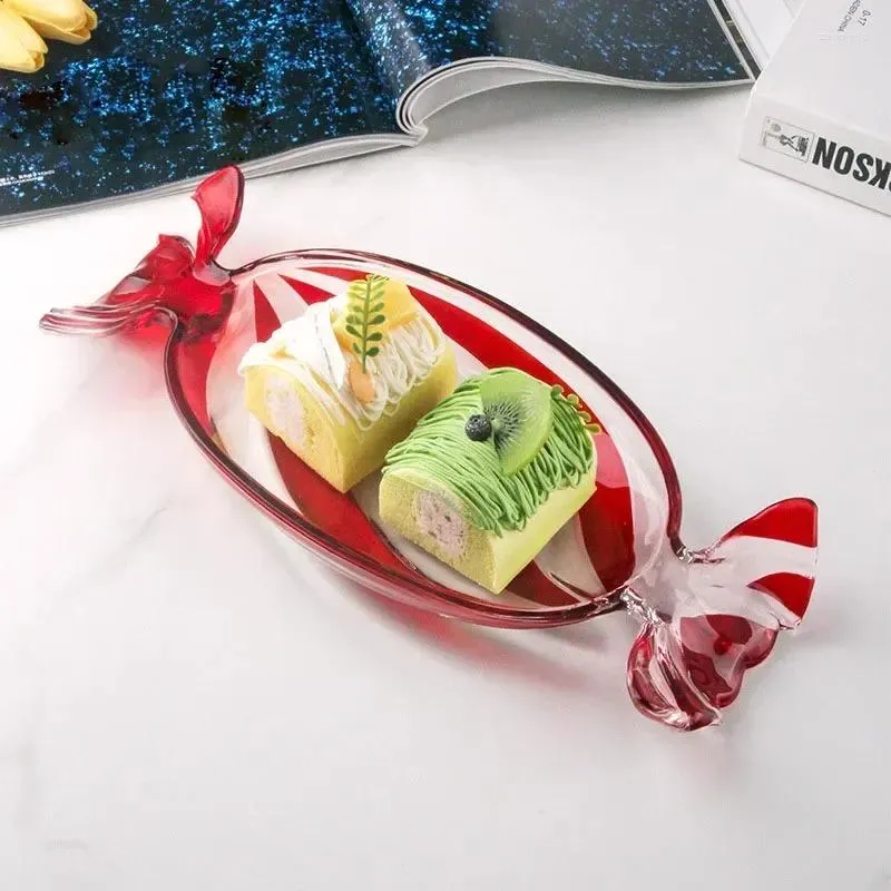 プレートキャンディー型皿濃厚フルーツトレイスナッククリスタルガラス装飾クリスマスホームサービングパーティー用食器デザートプレート