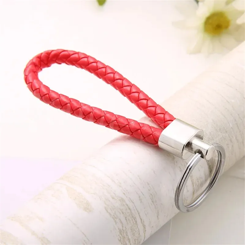 PU Leather Braided Woven Keychain Rope Rings Fit DIY Circle Pendant Key Chains Holder Car Keyrings Jewelry accessories in Bulk df335