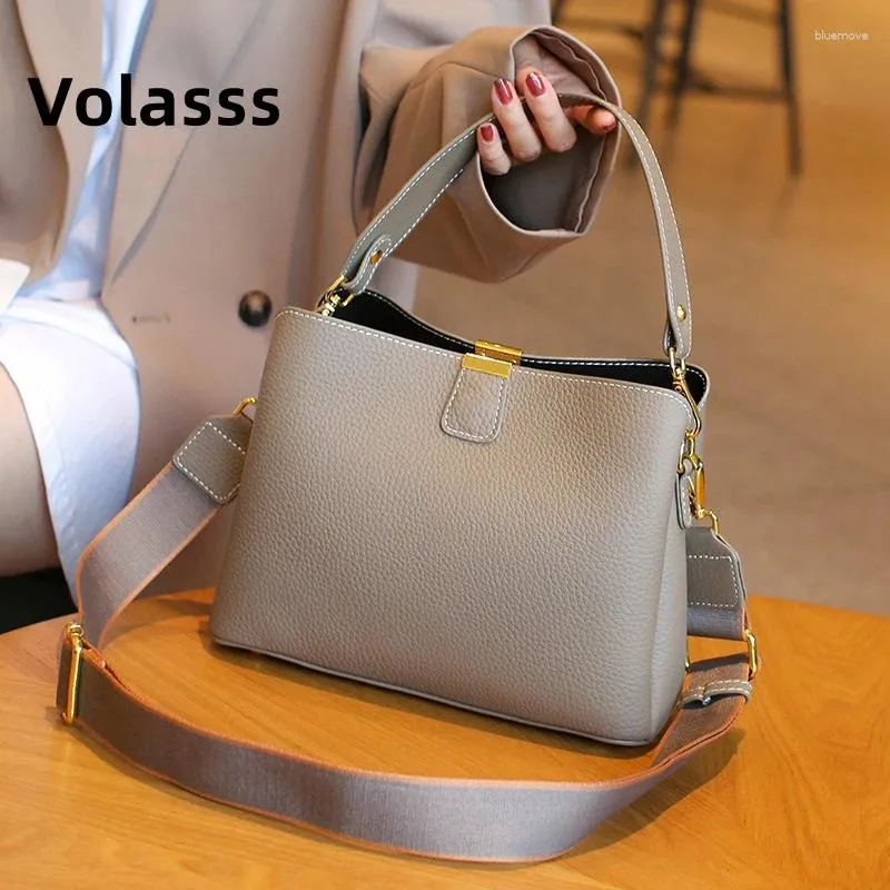 Sacos de noite Volass Mulheres Moda Couro Genuíno Deve Saco Casual Luxo Grande Capacidade Bolsa Senhoras Macio Crossbody Bucket Versátil