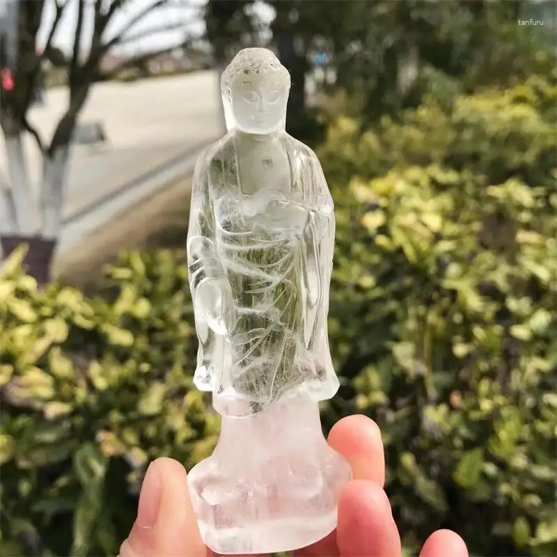 Dekorative Figuren 10 cm Natural klarer Quarz Budddha Kristallschnitzer Feng Shui Home Dekoration Buddhismus Heilungsurlaub 1pcs