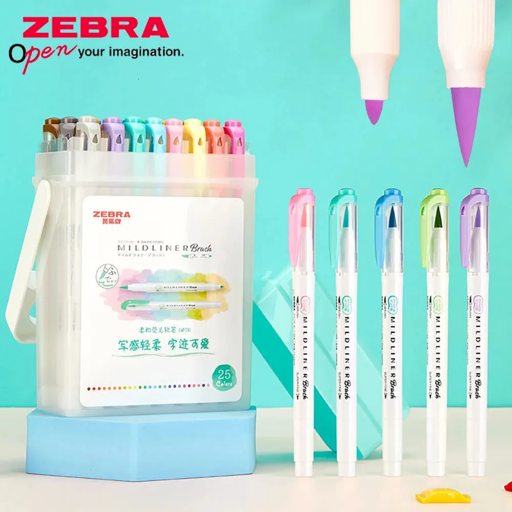 Zebra WFT8 Milde Liner Markeerstift Tweekoppige Art Brush Marker Pennen voor Schilderbenodigdheden Japanse Briefpapier 231220