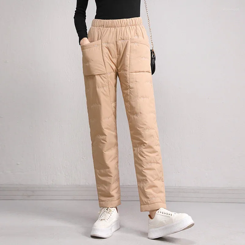 Womens Pants Winter Warm Down Cotton For Women Lightweight Padded Quilted  Straight Trousers Casual Elastic Waist Thick Harem From Stunning88, $17.72