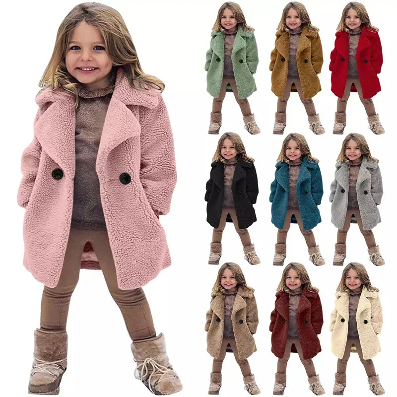 Meisjes Winter Warme Jassen Nepbontjassen Kinderen Kraag Bovenkleding Kinderen Effen Kleur Overjas Casual Bovenkleding 231220