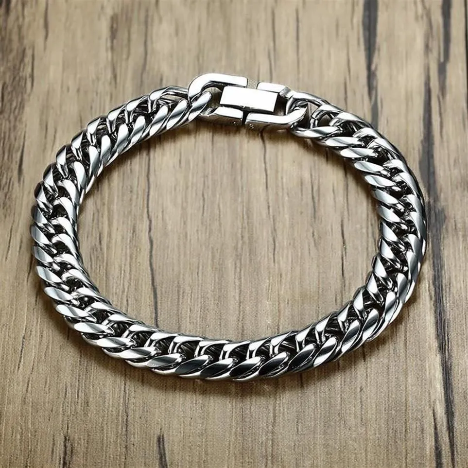 Link Chain Miami Cuban Link Mens Armband i silver ton rostfritt stål tungt armband pulseira bileklik manliga smycken 8-14 mm 21-232i