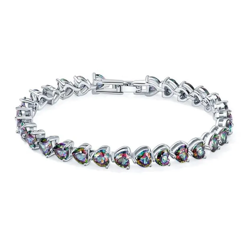 3PCS VEEL Luckyshine verkoop mode 925 sterling zilver nieuwste natuurlijke Heart Fire Mystic Topaz edelsteen ketting bracelets272q