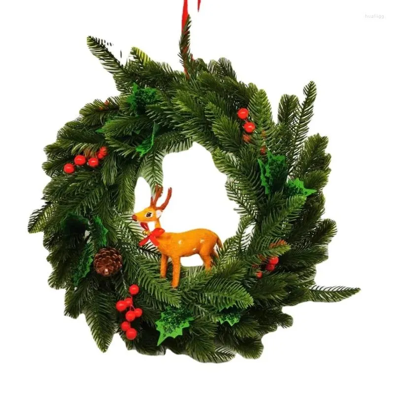 Decorative Flowers Christmas Deer Wreath Red Pine Cone For Xmas Party Home Garden Farmhouse Yard Decoration Hanging Garlands